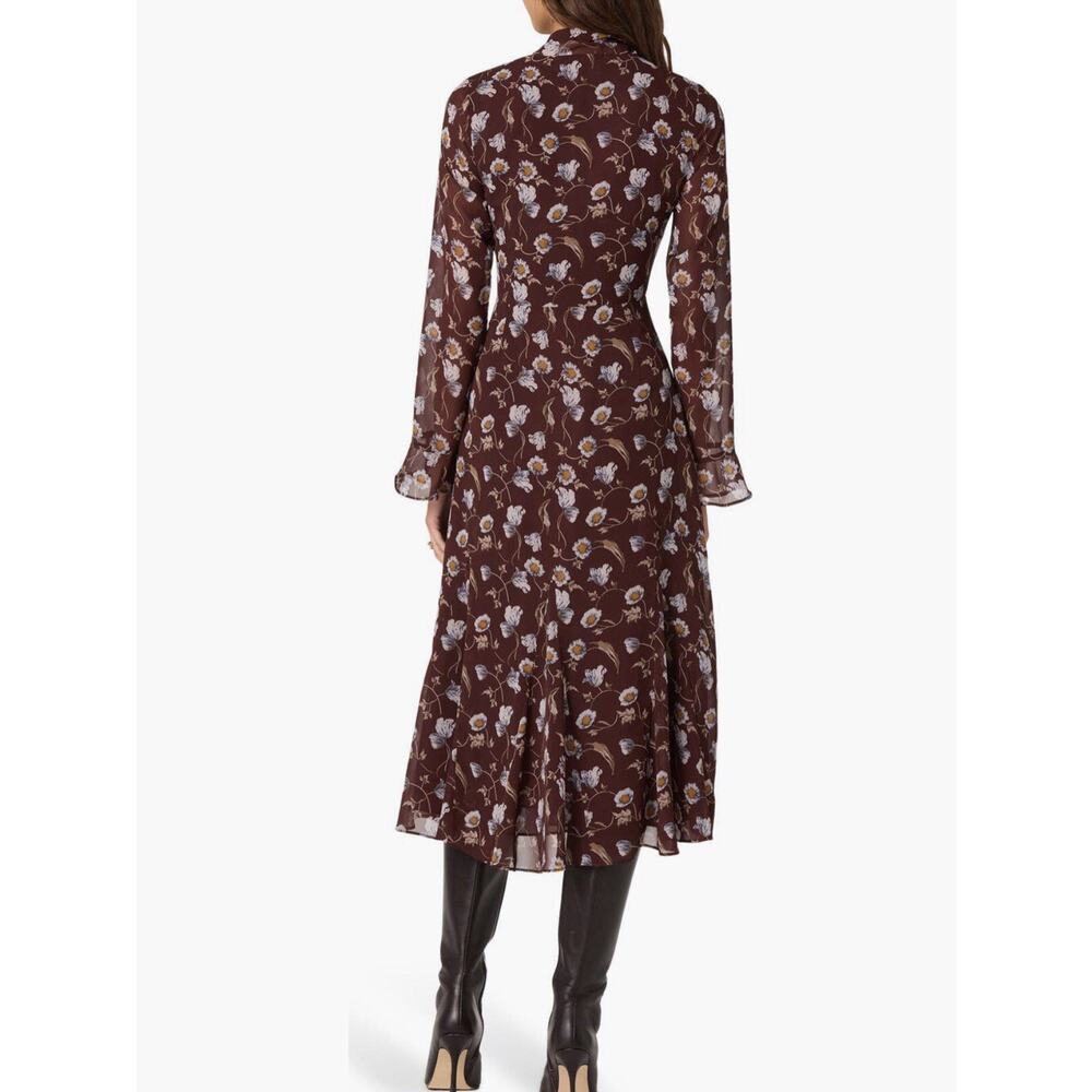New Astr The Label Dress Small Floral Print Tie Neck Long Sleeve Midi Lined - Picture 3 of 10